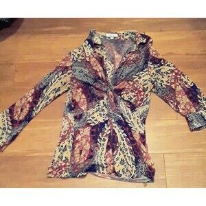 LAURA MAX SIZE L WOMENS MULTICOLOR 3/4 SLEEVE STRETCH BUTTON-UP SHIRT